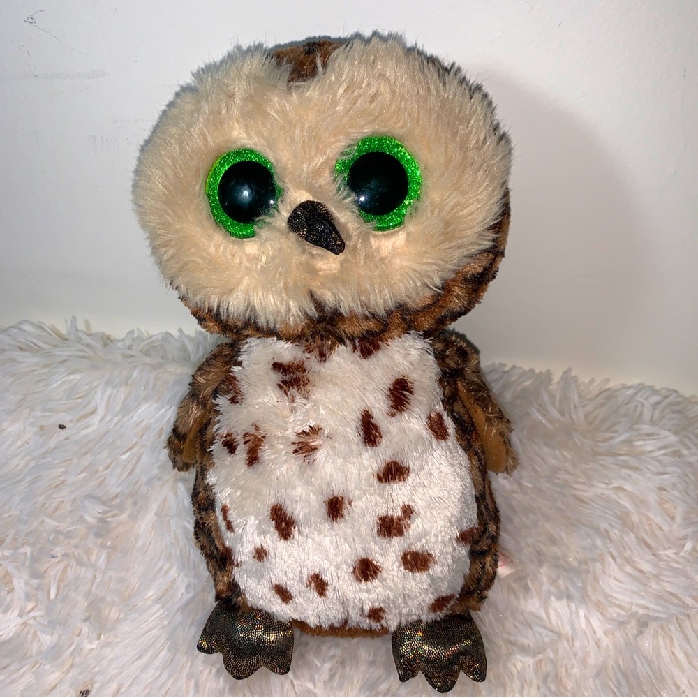 TY Beanie Baby TySilk Beanie Owl Sammy Plush 2010 10”